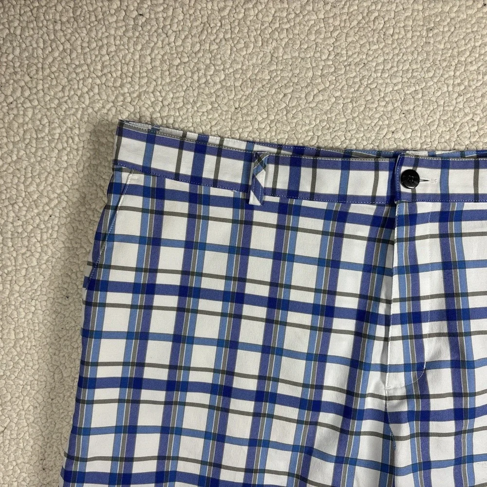 adidas Golf Shorts Men's 40 XL Blue White Plaid Performance Flat Front Bermuda